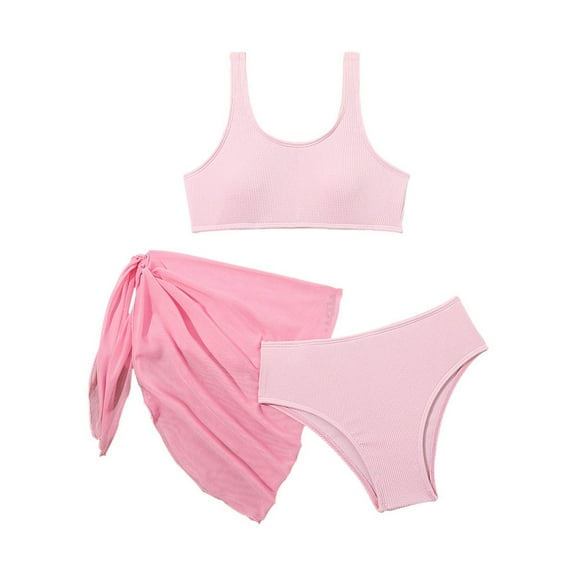 LUOGENLI Girls Swimsuit Tankini Girls Swimsuit V Neck Bikini Set Color Block with Cover up 3Pcs Bathing Suits Girls Swimsuits Size 10-12 with Skirt Red 10-11 Years