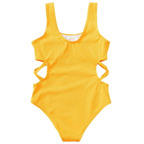 LUOGENLI Girls Swimsuits Size 14-16 Tankini Teen Girls Swimsuit 1 Piece Removable Bra Pads Bathing Suit Girls Swimsuit Yellow-6 9-10 Years