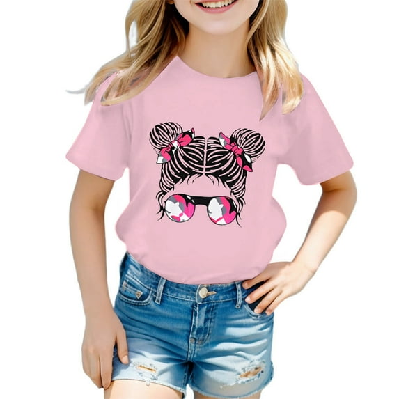 LUOGENLI Girls Tops Size 10-12 Stylish Kid Girls Cute Graphic Print Round Neck Short Sleeve Tee Summer Casual T Shirt T Shirts for Girls 10-12 Crop Tops for Girls 10-12 5-6 Years