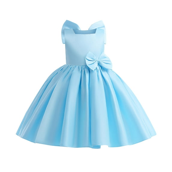 LUOGENLI Graduation Dresses for Girls 5-6 Flower Girls Bowknot Tutu Dress for Kids Baby Wedding Bridesmaid Birthday Party Pageant Formal Dresses Toddler Baptism Christening Gown Sky Blue 10-11 Years