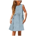 thumbnail image 1 of LUOGENLI Graduation Dresses For Girls Girls Fashion Cute Spring And Summer Printed Round Neck Sleeveless Casual Dress Dresses For Girls Size 14-16 Casual Girls Dresses Sky Blue 7-8 Years, 1 of 5