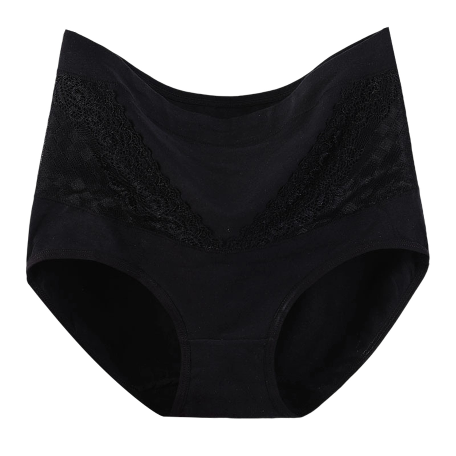 LUOGENLI High Waist Cotton Women Briefs, V‑Shape Floral Lace Stitching Triangle Underwear, Soft Plus‑Size Ladies Panties Black XXL