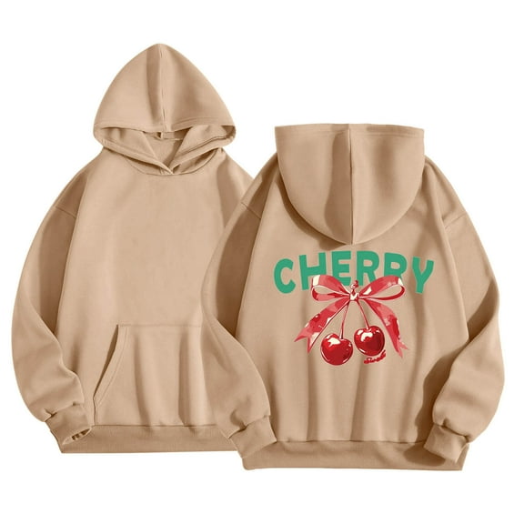LUOGENLI Hoodies for Boys 14-16 Black Girls Hoodies and Sweatshirts Girls' Long Sleeve Hooded Sweatshirt with Bow Print and Pockets for Daily Casual Wear Warm for Ages 2 to 14 Khaki Size 10-11 Years