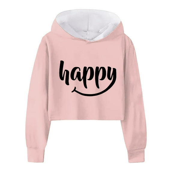 LUOGENLI Hoodies Cute Valentine's Day Hoodies for Girls 10-12 Preppy Children Girls Long Sleeve Letters Solid Color Short Hoodie Hoodie Top for Large Children 10-12 Years