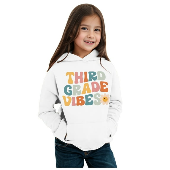 LUOGENLI Hoodies for Girls 12-14 Kids Boys Girls Autumn Winter School Season Kindergarten Letter Printed Long Sleeve Hoodie Warm and Comfortable Tops Children's Clothing White 6-7 Years