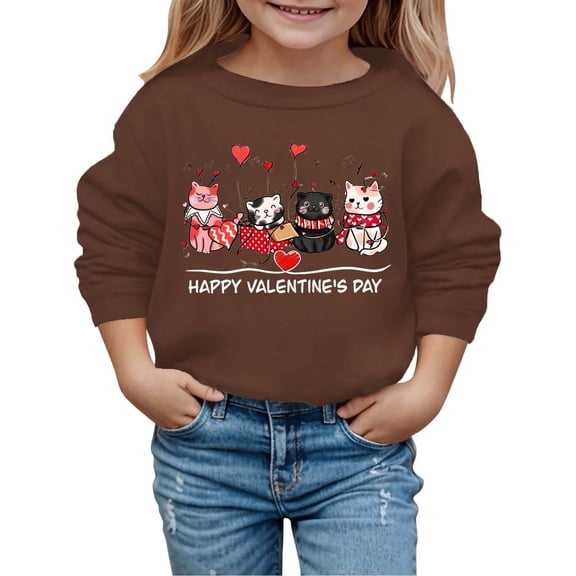 LUOGENLI Hoodies Girls Sweatshirt Set Autumn and Winter New Valentine's Day Fashionable Print Children's Hooded Sweatshirt Girls Valentine's Day Hoodies Size 6-7 Brown 6-7 Years