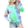 thumbnail image 1 of LUOGENLI Hoodies Girls Sweatshirt Size 5-6 Girls' Autumn and Winter Tie Dye Printed Round Neck Long Sleeved Casual Hoodless Sweatshirt Girls Sweatshirts Size 6 Green 5-6 Years, 1 of 3