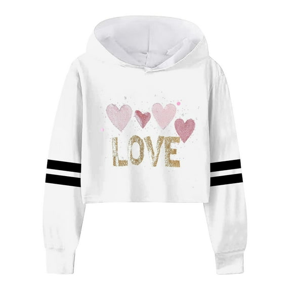 LUOGENLI Hoodies Girls Sweatshirt Size 6X Children Girls Long Sleeve Letters Solid Color Short Hoodie Hoodie Top for Large Children Girls Valentine's Day Hoodies Size 6-7 White 3-4 Years