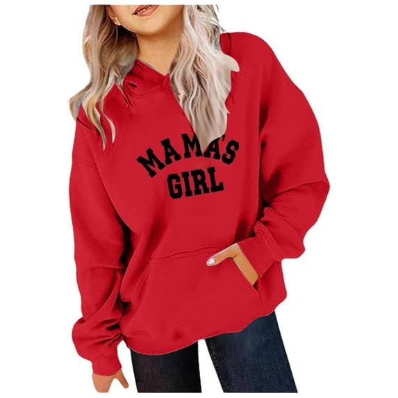 LUOGENLI Hoodies Girls Sweatshirt Zip Up Little Boys Girls Sweatshirts Long Sleeve Letter Print Hooded Pullover Toddler Kids Winter Warm Shirt Sweater Tops 3 14Years Red 3-4 Years