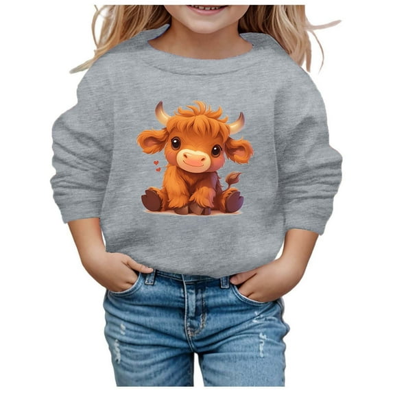 LUOGENLI Hoodies Girls Sweatshirts Size 10-12 White Girls' Autumn and Winter Cute Cow Print Round Neck Long Sleeve Casual Hoodless Sweatshirt Girls Sweatshirts Size 10-12 Zipper Grey 3-4 Years