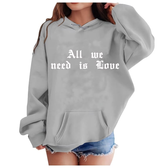 LUOGENLI Hoodies Girls Sweatshirts Size 14-16 Cut Girls' Fashion Casual Printed Long Sleeved Hoodie Top Cute Valentine's Day Hoodies for Girls 10-12 Girls Sweatshirt Size 6-7 Light Gray 9-10 Years