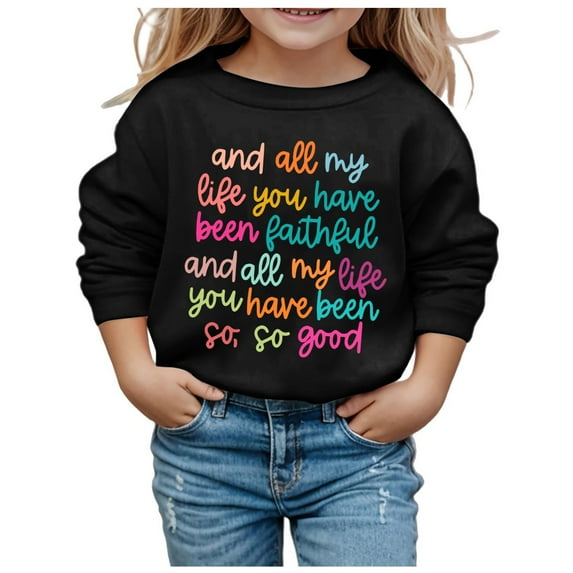 LUOGENLI Hoodies Girls Sweatshirts Size 5 Girl's Long Sleeve Soft Sweatshirt Graphic Kids Cute Round Neck Pullovers Top Clothes for Girls Girls Sweatshirt Size 6T Black 8-9 Years