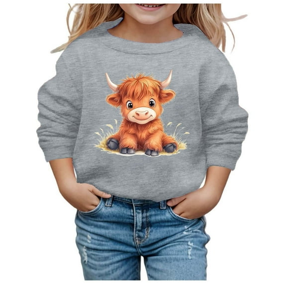 LUOGENLI Hoodies Girls Valentine's Day Hoodies Size 14-16 Zip Up Girls' Autumn and Winter Cute Cow Print Round Neck Long Sleeve Casual Hoodless Sweatshirt Grey 3-4 Years