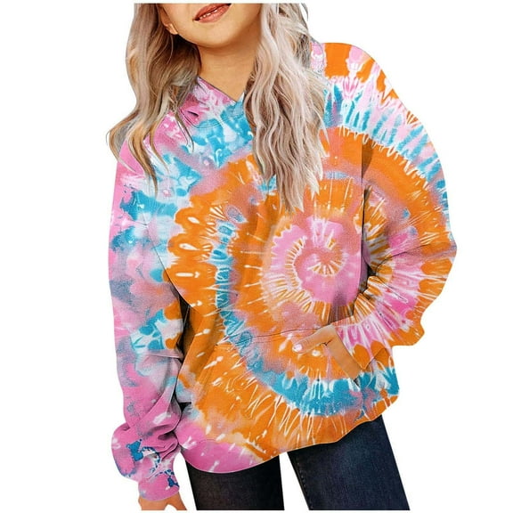 LUOGENLI Hoodies Girls Valentine's Day Hoodies Size 7-8 Set Girl's Autumn and Winter Print Round Neck Long Sleeved Pocket Sports Casual Hooded Sweatshirt Orange 18-24 Months