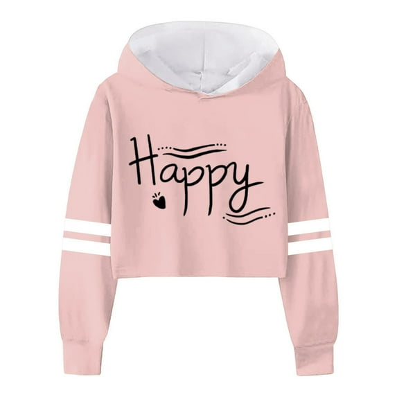 LUOGENLI Hoodies Girls Valentine's Day Hoodies Size 7-8 with Zipper Children Girls Long Sleeve Letters Solid Color Short Hoodie Hoodie Top for Large Children 10-12 Years