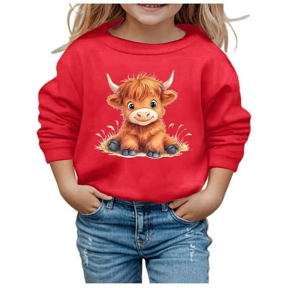 LUOGENLI Hoodies St. Patrick's Day Hoodies for Girls 12-14 Girls' Autumn and Winter Cute Cow Print Round Neck Long Sleeve Casual Hoodless Sweatshirt Cute Sweatshirts for Girls Red 7-8 Years