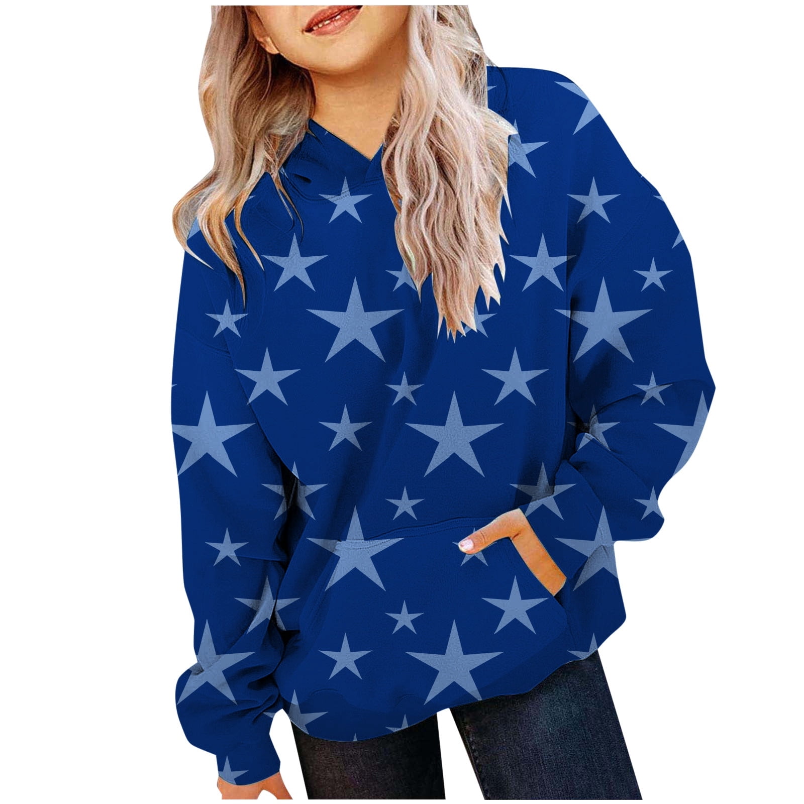 Firehouse Girls Preppy Patch Heart Pocket Hoodie Navy
