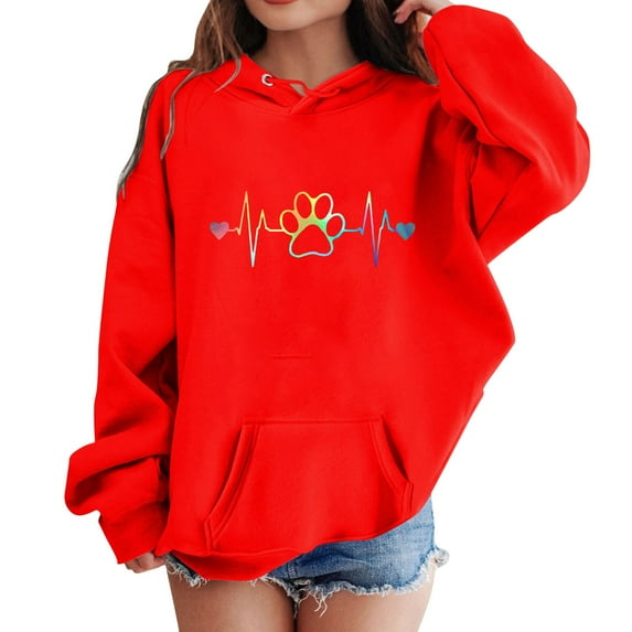 LUOGENLI Hoodies Sweatshirt Girls Hoodies Size 14-16 Zip Up Girls' Fashion Casual Printed Long Sleeved Hoodie Top Sweatshirts for Girls 9-10 Sweatshirts for Girls Size 7-8 Red 3-4 Years