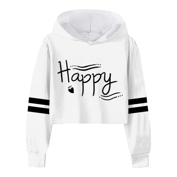 LUOGENLI Hoodies Sweatshirts for Girls Kids Children Girls Long Sleeve Letters Solid Color Short Hoodie Hoodie Top for Large Children Girls Sweatshirt White 8-9 Years