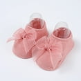 thumbnail image 1 of LUOGENLI Infant Princess Sock‑Shoes, Baby Girls Soft Knit House Socks with Sheer Bow Decoration, Non‑Skid Indoor Floor Slipper Socks for Newborn Pink 12-36 Months, 1 of 3