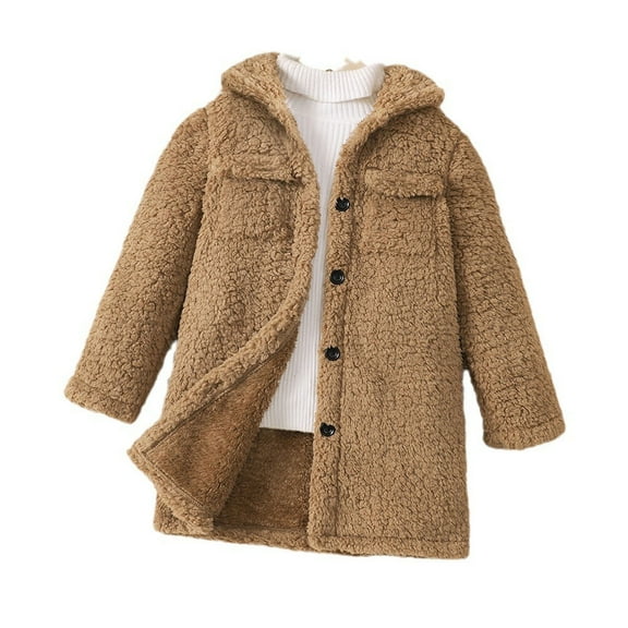 LUOGENLI Jacket for Girls 8-10 Girls Fuzzy Jacket Casual Button Down Overcoat Jackets Outwear Girls Jackets Size 14-16 Lightweight Girls Jackets Size 10-12 Thin Brown 8-9 Years