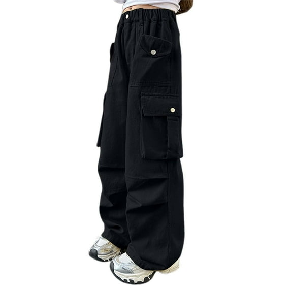 LUOGENLI Jean Shorts for Girls 14-16 Teen Children Pants for Girls Casual High Elastic Waisted Loose Fit Pockets Kid Tall Cargo Sweatpants Streetwear Girls Shorts Size 12 Jean f-Black 13-14 Years