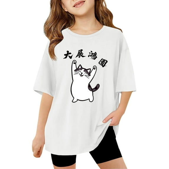 LUOGENLI Kids Girls T Shirt Casual Relaxed Fit Short Sleeve Tee with Print ComfortableTop for Kids Toddler and Youth White Size 3-4 Years