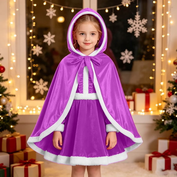 LUOGENLI Little Girl Hooded Velvet Cape Cloak with Ribbon Tie for ...