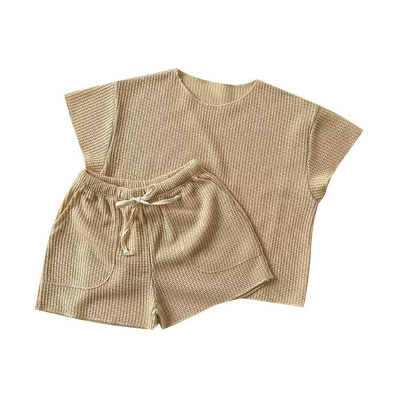 LUOGENLI Little Girl Outfits 7/8 Summer Baby Loose Knitted Short Sleeve Home Clothes Solid Color Suit Sports Set Set Casual Going Out Girls Summer Outfits Size 8 18-24 Months