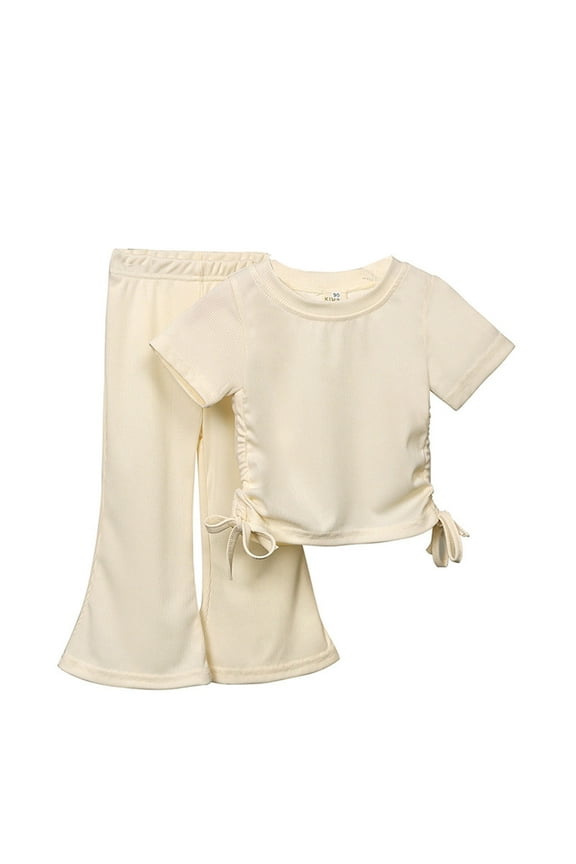 Little Girl Outfits Size 6/7 Dressy Girls Clothes Summer Solid Knit Short Sleeve T Shirt Tee Flare Pants Set Toddler Bell Bottoms Outfit Little Girls Outfits 3T 12-24 Months