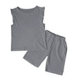 thumbnail image 1 of LUOGENLI Little Girl Outfits Size 6-7 Outfits for Teen Kids Girls Child Sleeveless Solid T Shirt Girls Tops Ruffles Vest Shorts Set Girl Fall Outfits Dark Gray 7-8 Years, 1 of 4