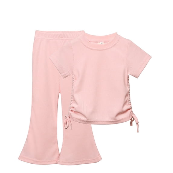 LUOGENLI Little Girl Outfits Summer 4th of July Girls Clothes Summer Solid Knit Short Sleeve T Shirt Tee Flare Pants Set Toddler Bell Bottoms Outfit Girls Summer Outfits Size 6-9 Months 9-10 Years