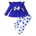 thumbnail image 1 of LUOGENLI Little Girls Outfits 4T-5T Summer Toddler Baby Girls Long Sleeve Print Tops and Pants Outfits Clothes Set for Child Clothes 4th of July Outfits for Toddler Girls Blue 12-18 Months, 1 of 7