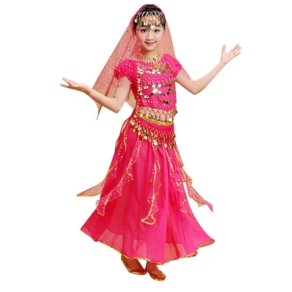 LUOGENLI Little Girls Outfits Size 6/7 4th of July Kids Girls Belly Dance Sequin Dance Wear Carnival Sets 4th of July Outfits for Toddler Girls Girls Summer Outfits Size 8-9 9-10 Years