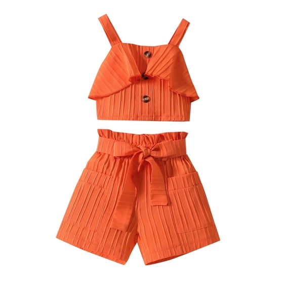 LUOGENLI Little Girls Outfits Size 6/7 Dressy 4th of July Toddler Girl's Ribbed Knit Button Front Camisole Crop Tops and Track Shorts 2 Sets Summer Outfit 3-4 Years
