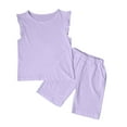 thumbnail image 1 of LUOGENLI Little Girls Outfits Size 6/7 Dressy Outfits for Teen Kids Girls Child Sleeveless Solid T Shirt Girls Tops Ruffles Vest Shorts Set 4th of July Outfits for Toddler Girls Shorts 3-4 Years, 1 of 5