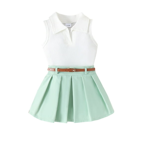 LUOGENLI Little Girls Outfits Size 6/7 Dressy Toddler Baby Girls Solid Sleeveless Ribbed Tops Vest Pleated Skirt Set Outfits Girls Summer Outfits Size 8-10 3-4 Years
