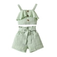 thumbnail image 1 of LUOGENLI Little Girls Outfits Size 7/8 Dressy 4th of July Toddler Girl's Ribbed Knit Button Front Camisole Crop Tops and Track Shorts 2 Sets Summer Outfit 3-4 Years, 1 of 4