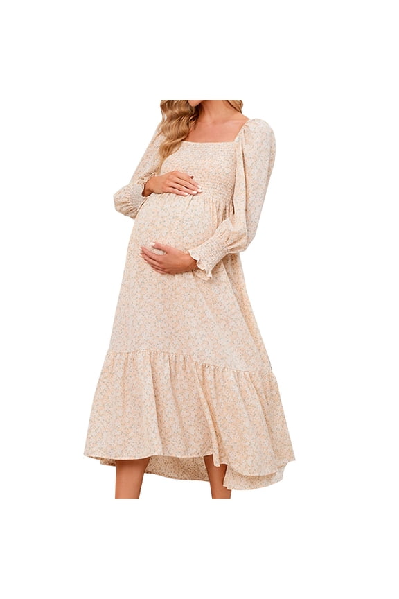 Maternity Dress Maxi With Sleeves Spring Pregnant Chiffon Dress Small Floral Dress Long Sleeved Dress Pregnants Photography Props Off Shoulders Maternity Dress S