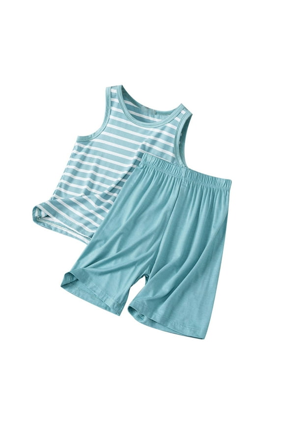 Outfits For Boys 5-6 Children'S Striped Tank Shorts Two Piece Summer Boys Loose Sleeveless Pajamas Thin Girls Air Conditioned Loungewear Boys Suits Size 5T Toddler Boys Outfits 2T 6-7 Years