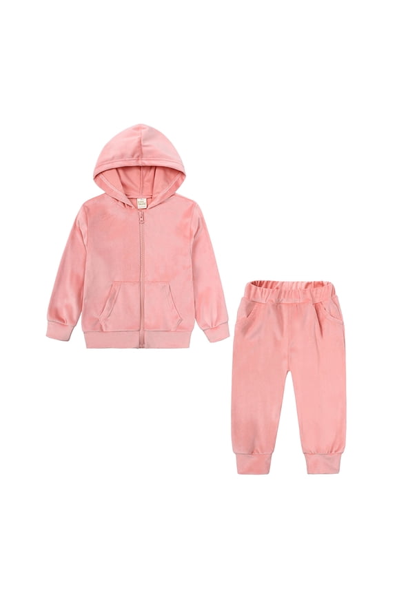 Outfits for Girls 10-12 Years Old Toddler Kids Baby Boy Girl Clothes Unisex Solid Sweatsuit Long Sleeve Warm Pullover Hooded Tops Pants Set Fall Winter Pajamas Outfits 3-4 Years