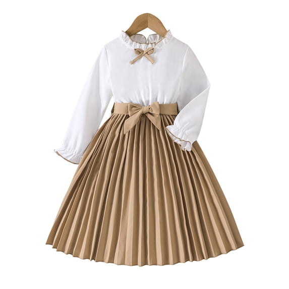 LUOGENLI Outfits for Girls 14-16 Green Autumn and Winter Long Sleeved Girls' White Top + Patchwork Folding Dress Outfits for Girls 12-14 Cute Outfits for Girls 14-16 White 6-7 Years