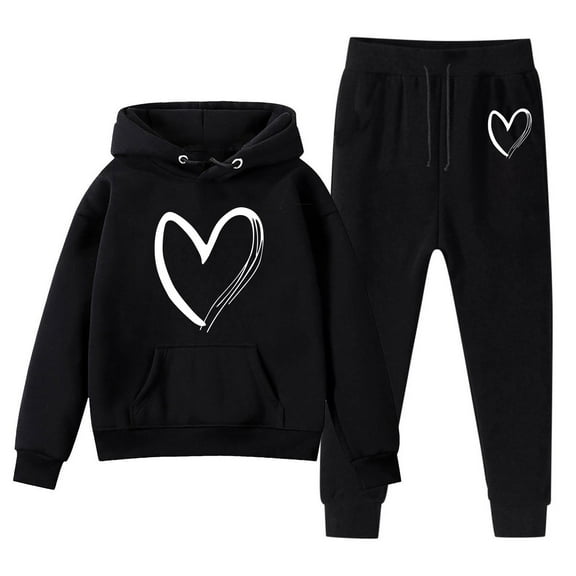 LUOGENLI Outfits for Girls 14-16 Trendy Sweatshirt Girls Kids Boys Kids Hooded Tracksuit Unisex Two Piece Outfits Hoodie Sweatshirt Sweatpants Set Outfits for Girls 10-12 Years Old Black 7-8 Years