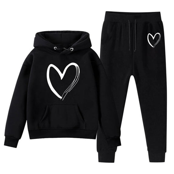 LUOGENLI Outfits for Girls 14-16 Trendy Sweatshirt Girls Kids Boys Kids Hooded Tracksuit Unisex Two Piece Outfits Hoodie Sweatshirt Sweatpants Set Outfits for Girls 10-12 Years Old Black 7-8 Years
