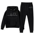 thumbnail image 1 of LUOGENLI Outfits for Girls 6-7 Years Old Sweatshirt Girls Kids Boys Kids Hooded Tracksuit Unisex Two Piece Outfits Hoodie Sweatshirt Sweatpants Set Outfits for Girls 6-7T Black 5-6 Years, 1 of 3