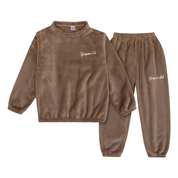 LUOGENLI Pajamas Girls Christmas Pajamas Boys and Girls' Flannel Clothes Long Sleeve and Pants Winter Warm Soft Fuzzy Homewear with Sweatpants Girls Christmas Sleepwear Size 7-8 Shorts Coffee 165