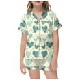 thumbnail image 1 of LUOGENLI Pajamas Girls Christmas Pajamas Size 12-14 Big Kids Girls' Valentine's Day Printed Pajamas Short Sleeved Button Top Shorts Home Pajamas Set Light Green 12-13 Years, 1 of 4
