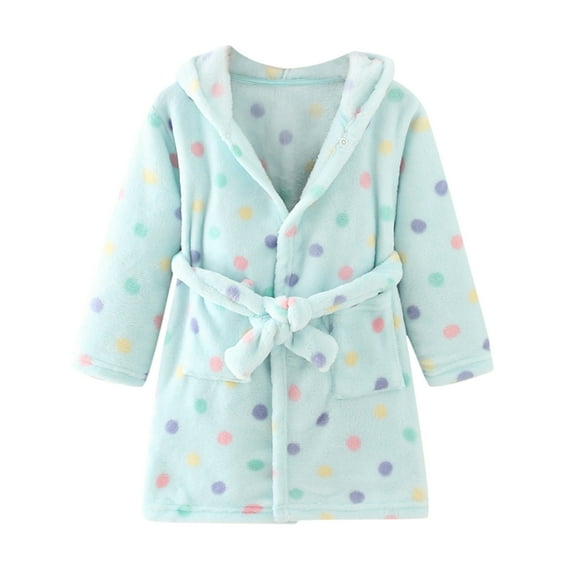 LUOGENLI Pajamas Girls Christmas Pajamas Size 12-14 Big Kids Toddler Baby Boys Girls Hooded Thick Warm Flannel Bathrobe Night-robe Pajamas Light blue 5-6 Years