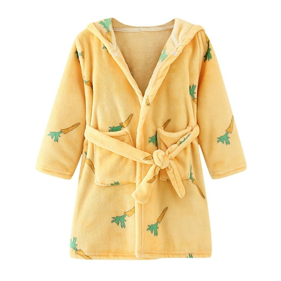 LUOGENLI Pajamas Girls Christmas Pajamas Size 12-24 Months Toddler Baby Boys Girls Hooded Thick Warm Flannel Bathrobe Night-robe Pajamas Girls Christmas Sleepwear Size 14-16 Yellow 5-6 Years