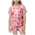 thumbnail image 1 of LUOGENLI Pajamas Girls Christmas Pajamas Size 14-16 Cotton Girls' Valentine's Day Printed Pajamas Short Sleeved Button Top Shorts Home Pajamas Set Orange 8-9Years, 1 of 4